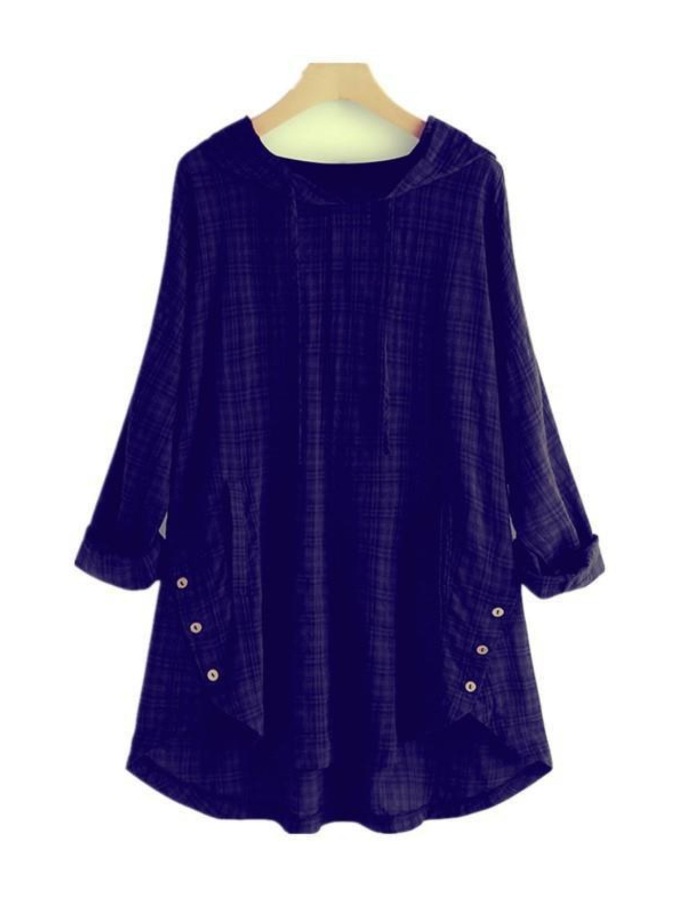 Elegant Hooded Plaid Blouse for Women - Long Sleeve Shirt with Drawstring Detail