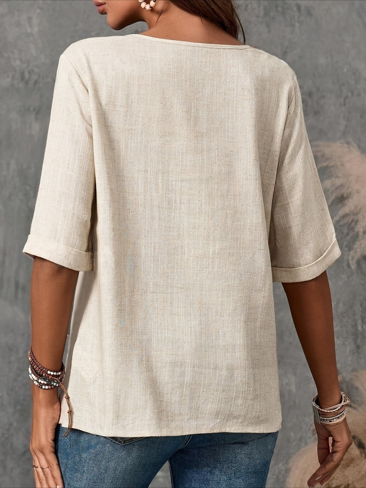 Vintage-Inspired Button-Up Round Neck Blouse with Puffed Sleeves