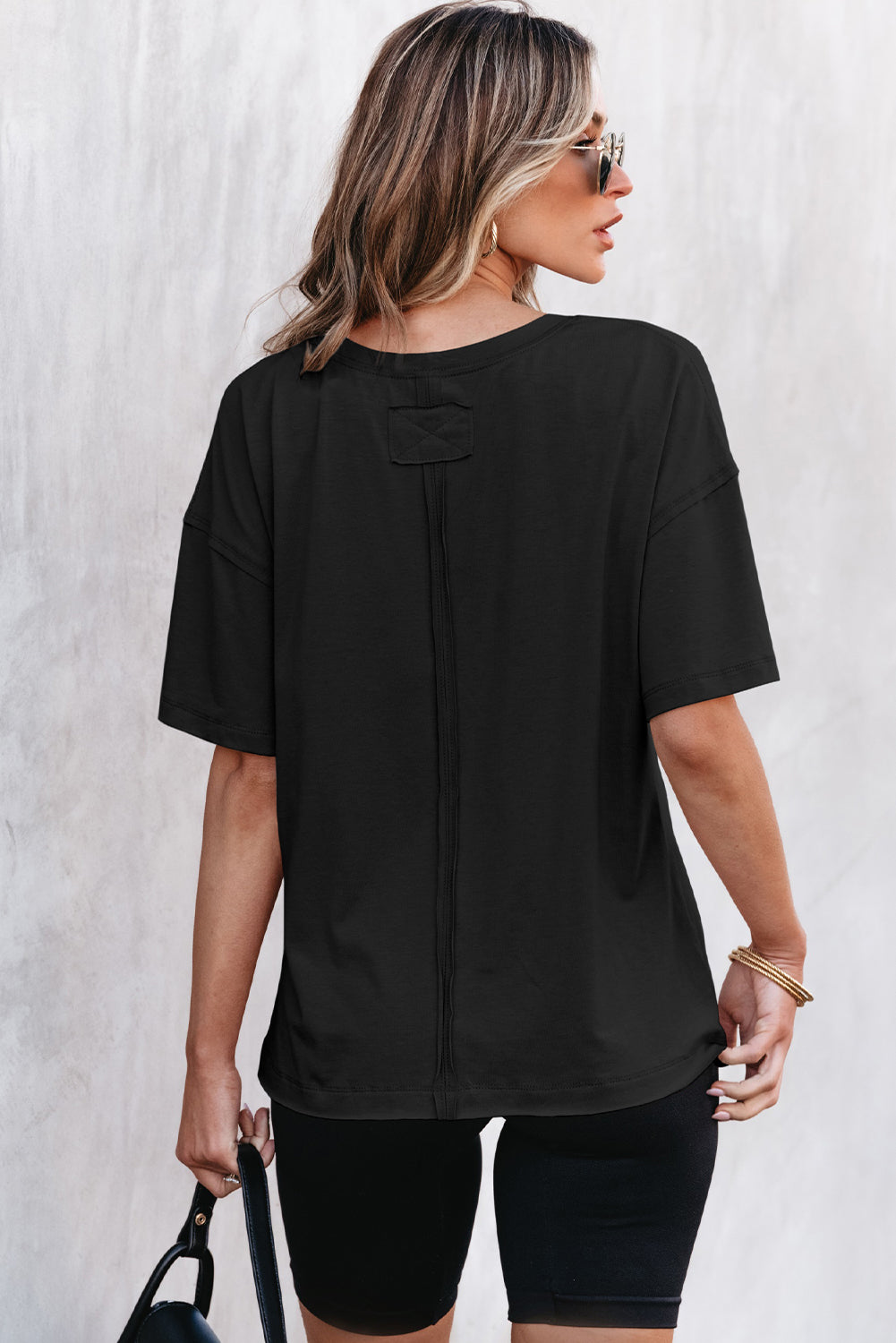Black Raw Seam Patchwork Drop Shoulder Oversize T Shirt