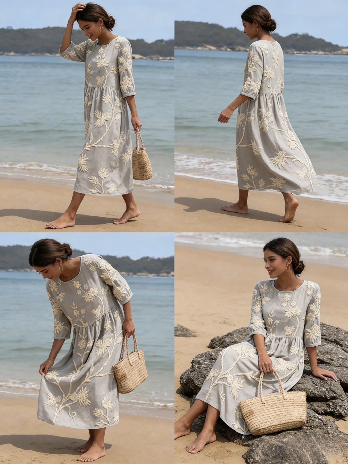Casual Round Neck Mid Sleeve Printed Dress