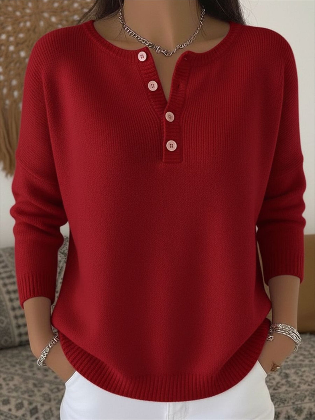 Casual Plain Crew Neck Sweater