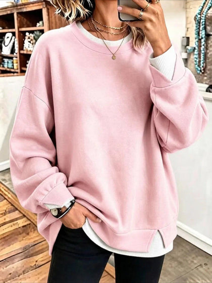 Plain Crew Neck Split Joint Casual Spring/Fall Long Sleeve Sweatshirt
