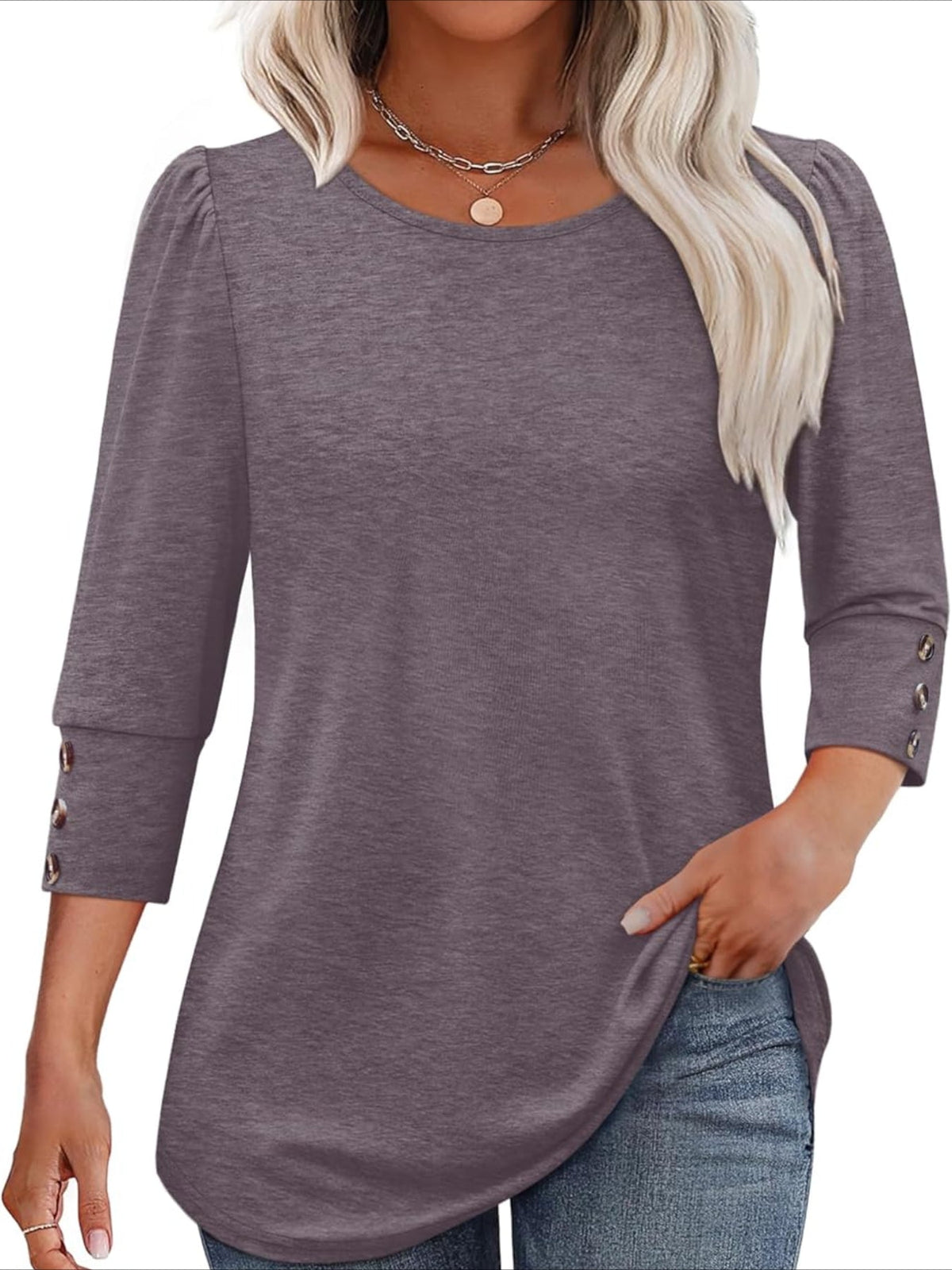 3/4 Sleeve with Buttons Dressy Casual Blouses