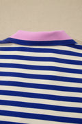 Dark Blue Striped Shift Dress Colorblock V Neck Short Sleeve Casual Summer