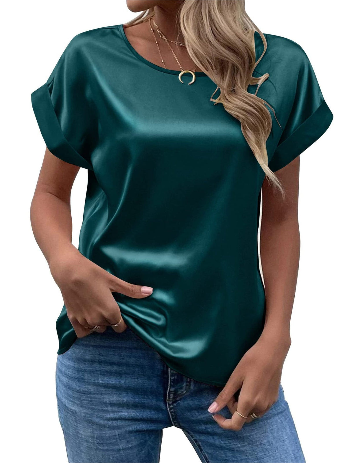 Elegant Loose Versatile Chic T-Shirt, Short Sleeve Crew Neck Top
