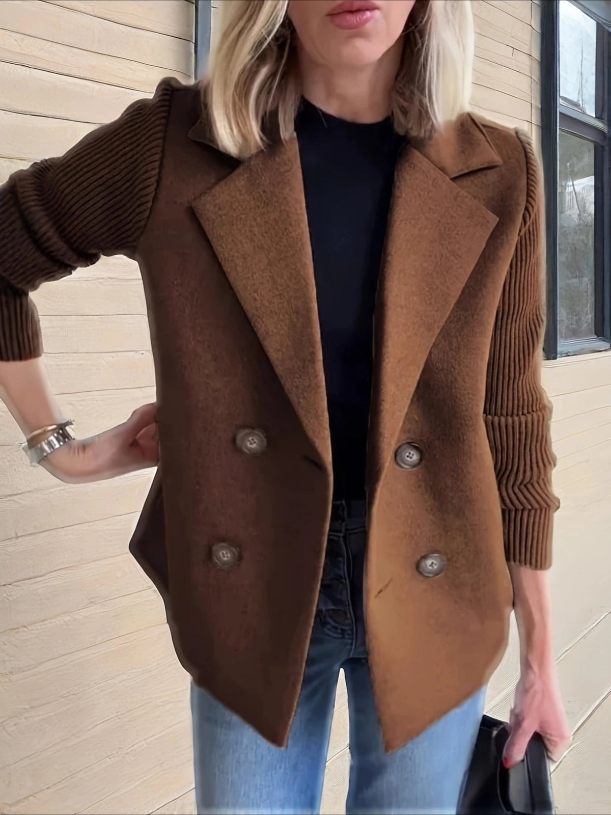 Blazer-collar Casual Top Fleece Coat