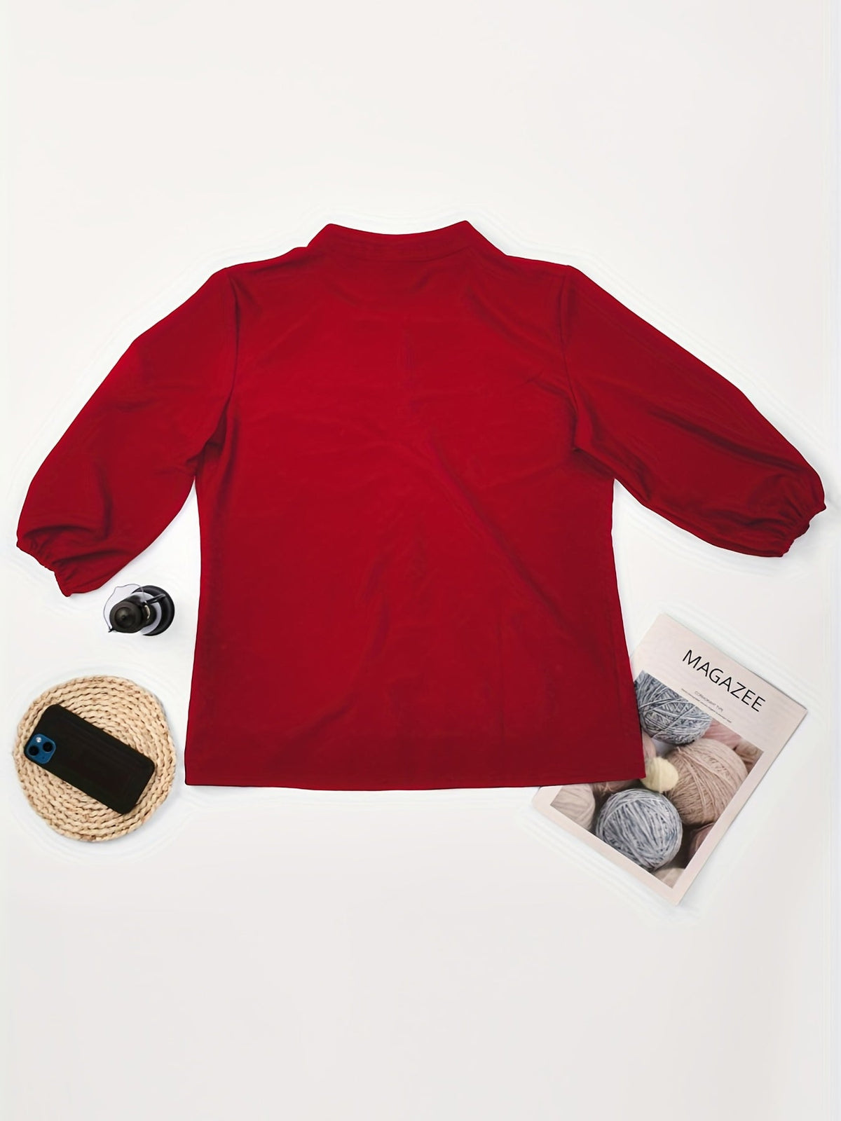 Solid Button Front Blouse, Casual Stand Collar Long Sleeve Blouse