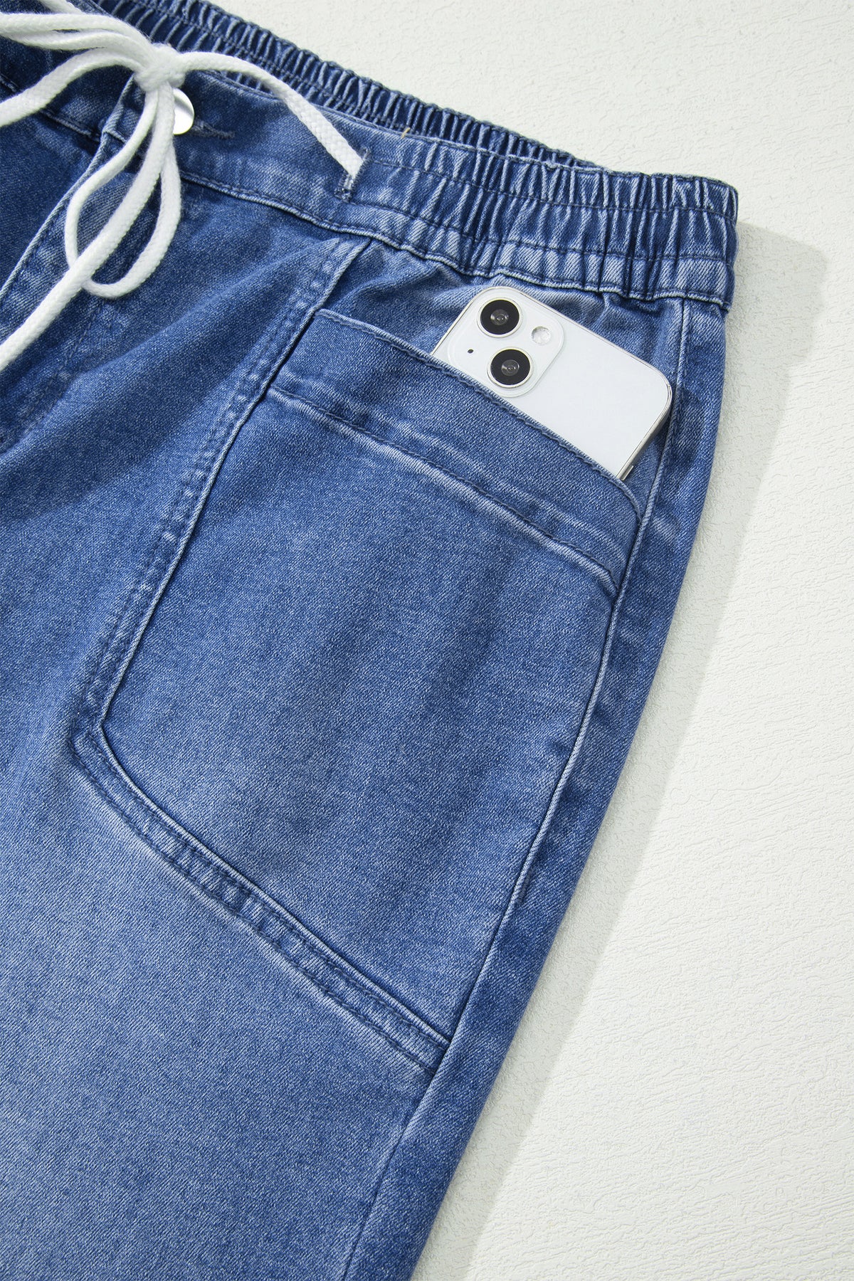 Ashleigh Blue Drawstring Waist Ankle Length Casual Jeans Regular Fit Pocket Detail Denim Pants