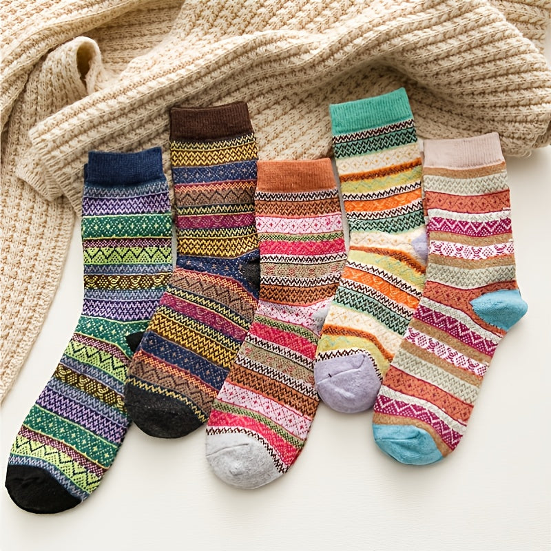 5 Pairs Women's Cotton Blend Socks. Thick, Warm And Cozy Crew Socks