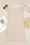Apricot Twisted Ribbed Color Block Trim T Shirt Shift Dress