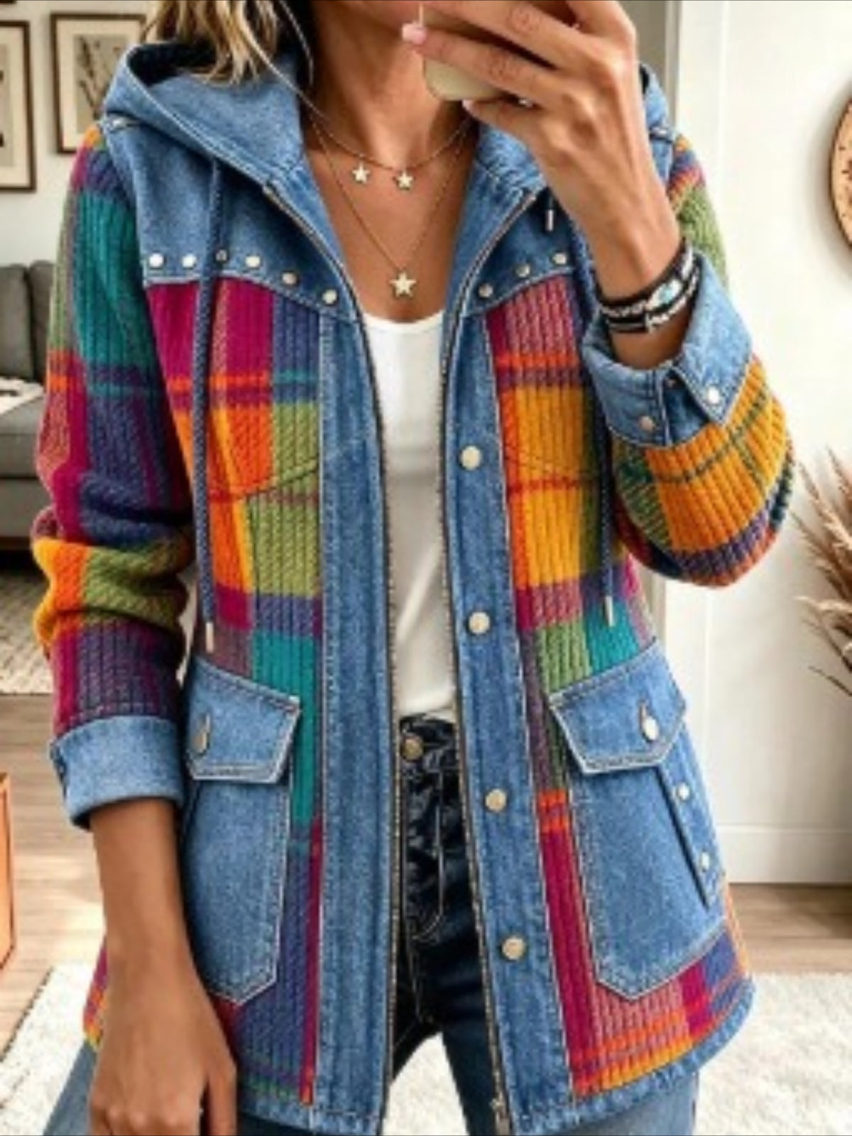 Geometric Long Sleeve Hoodie Vintage Spring/Fall Jacket Outerwear