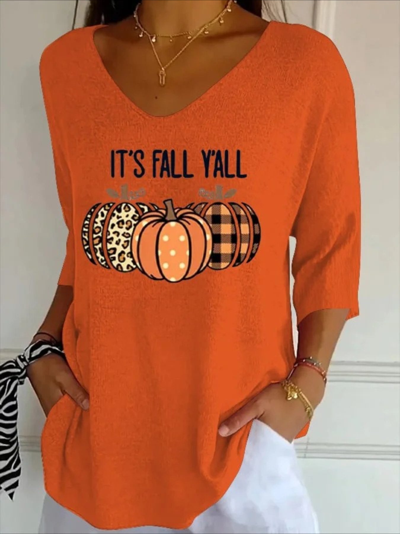 Halloween Crew Neck Three Quarter Sleeve T-shirt