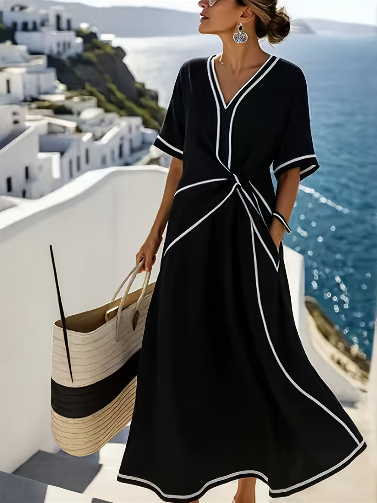 V Neck Loose-fitting Long Elegant and Sophisticated Dress