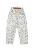 Beige Grommet Knot Waist Floral Barrel Leg Jeans
