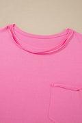 Strawberry Pink Raw Edge Patch Pocket Oversized Top and Shorts Set