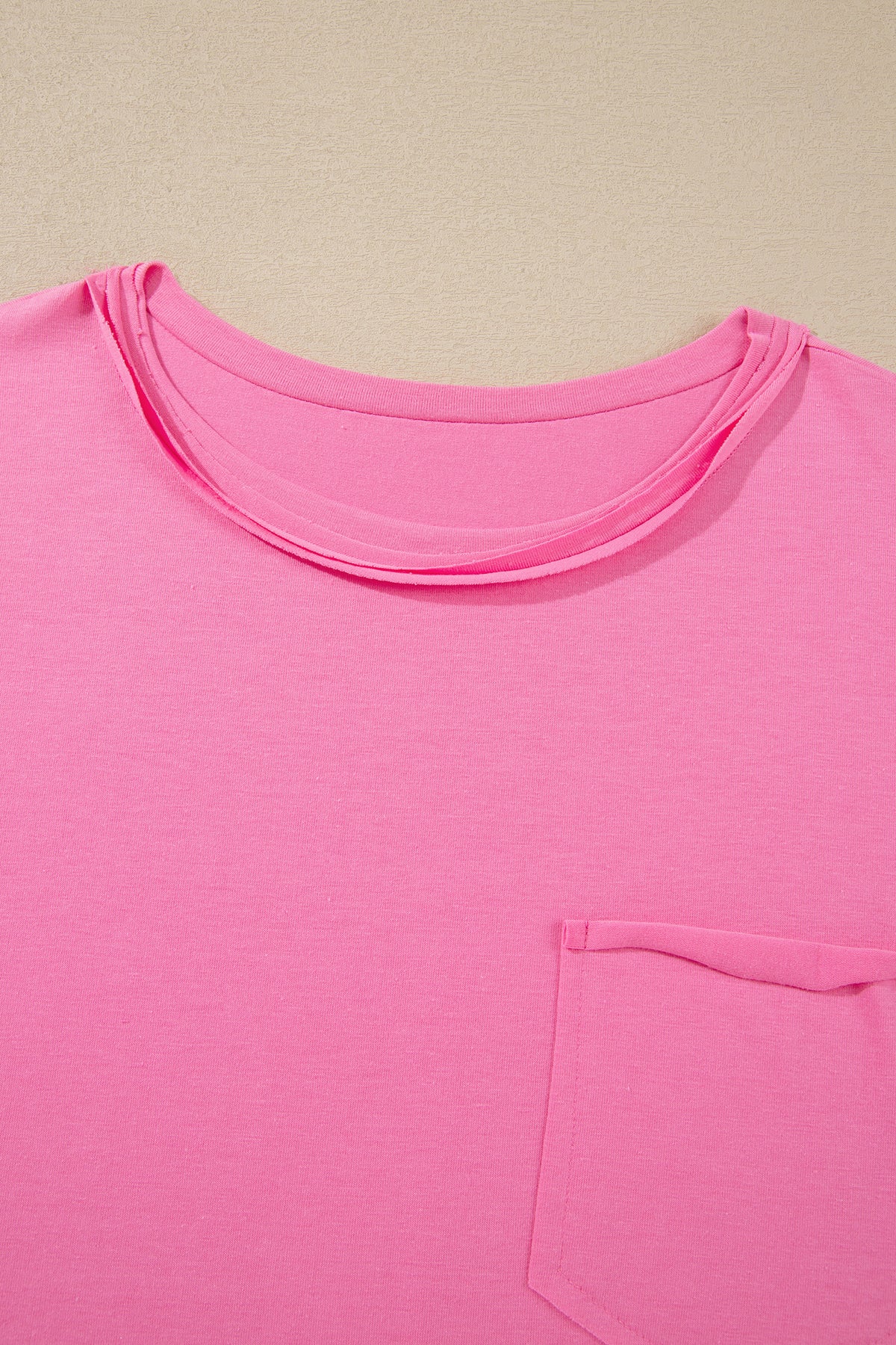Strawberry Pink Raw Edge Patch Pocket Oversized Top and Shorts Set