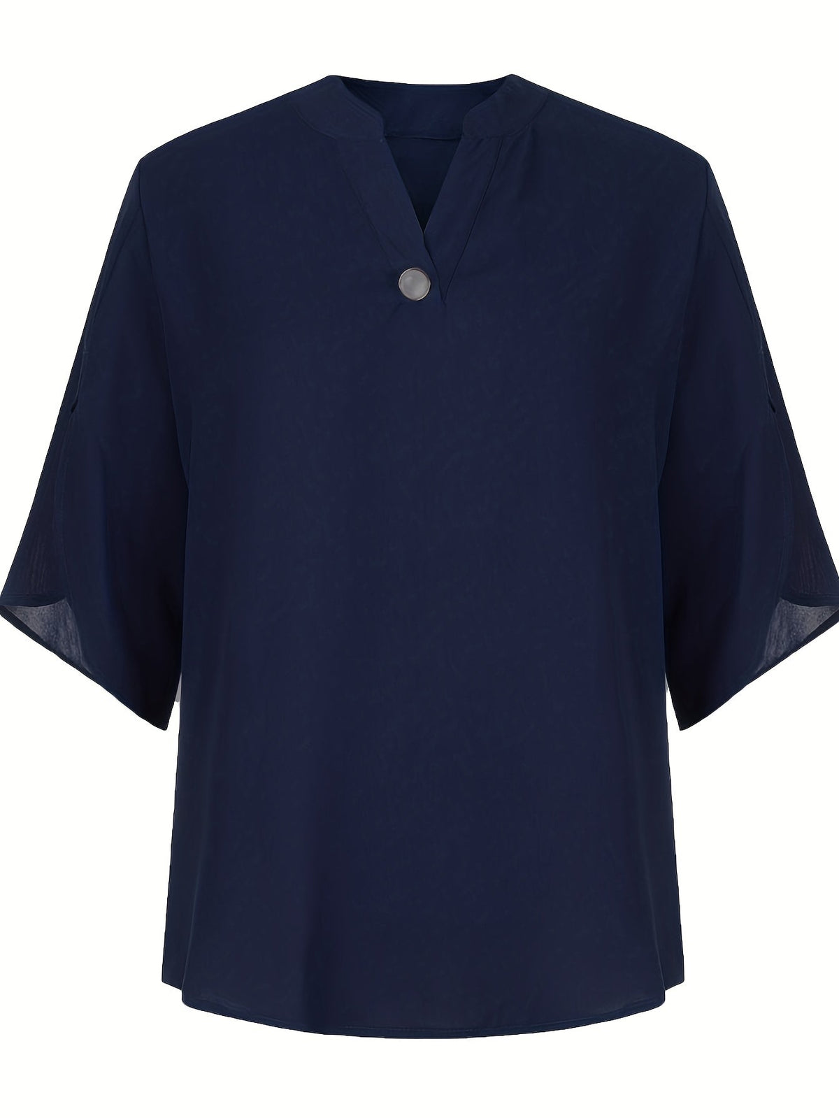 Elegant Top, Women's Plain Button Decor Half Sleeve V Neck Slight Stretch T-shirt