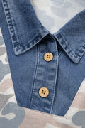 Multicolour Camouflage Print Denim Patchwork Polo Collar Tee