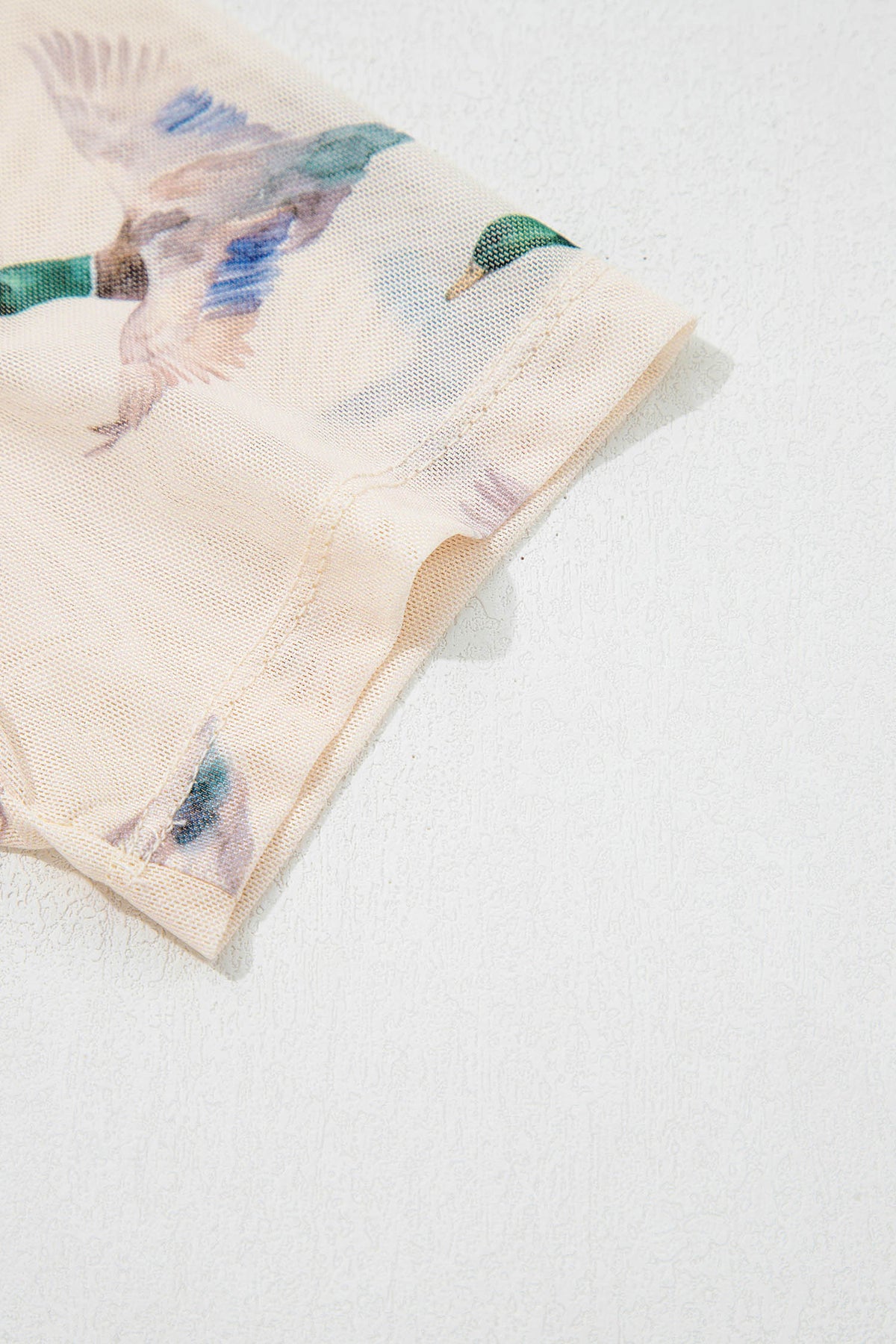 Beige Mallard Sheer Mesh Short Sleeve Top