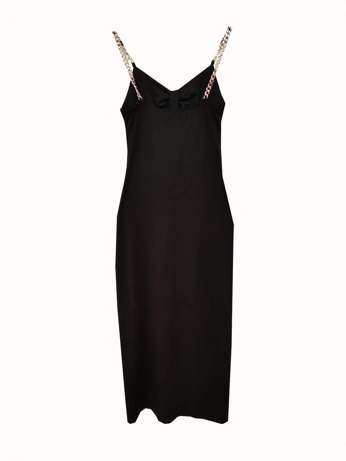 Chain Strap Solid Dress, Sexy Cut Out Split Thigh Party Dress