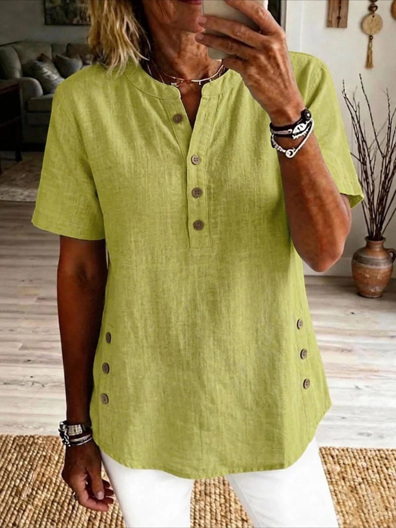Stand Collar Short Sleeve Button Summer Daily Going Out Casual Shirt