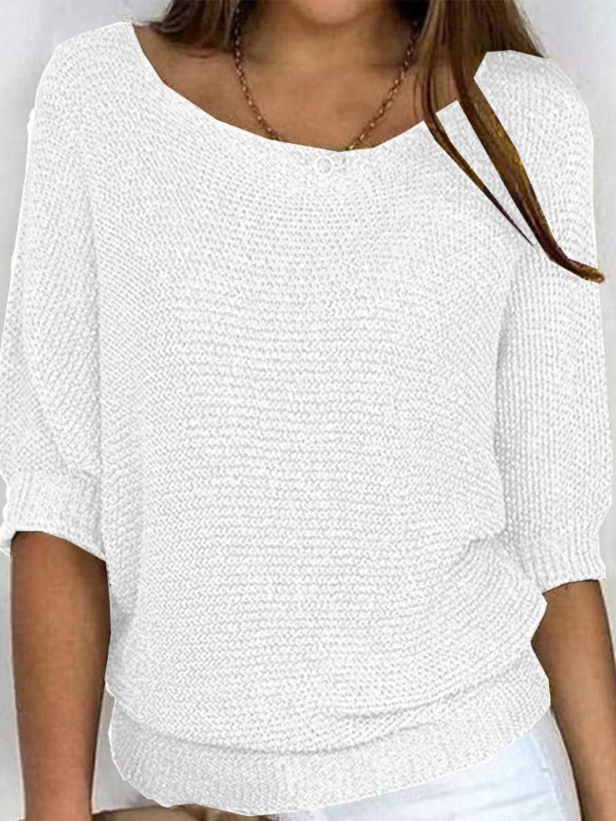 Solid Simple Knit Sweater, Casual Crew Neck 3/4 Sleeve Sweater