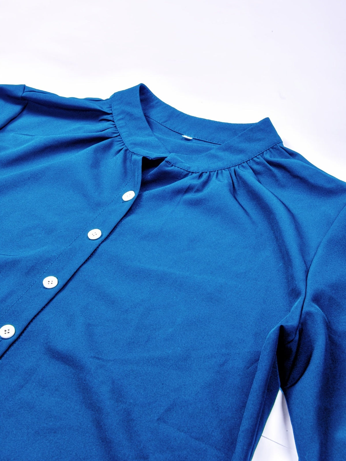 Solid Button Front Blouse, Casual Stand Collar Long Sleeve Blouse