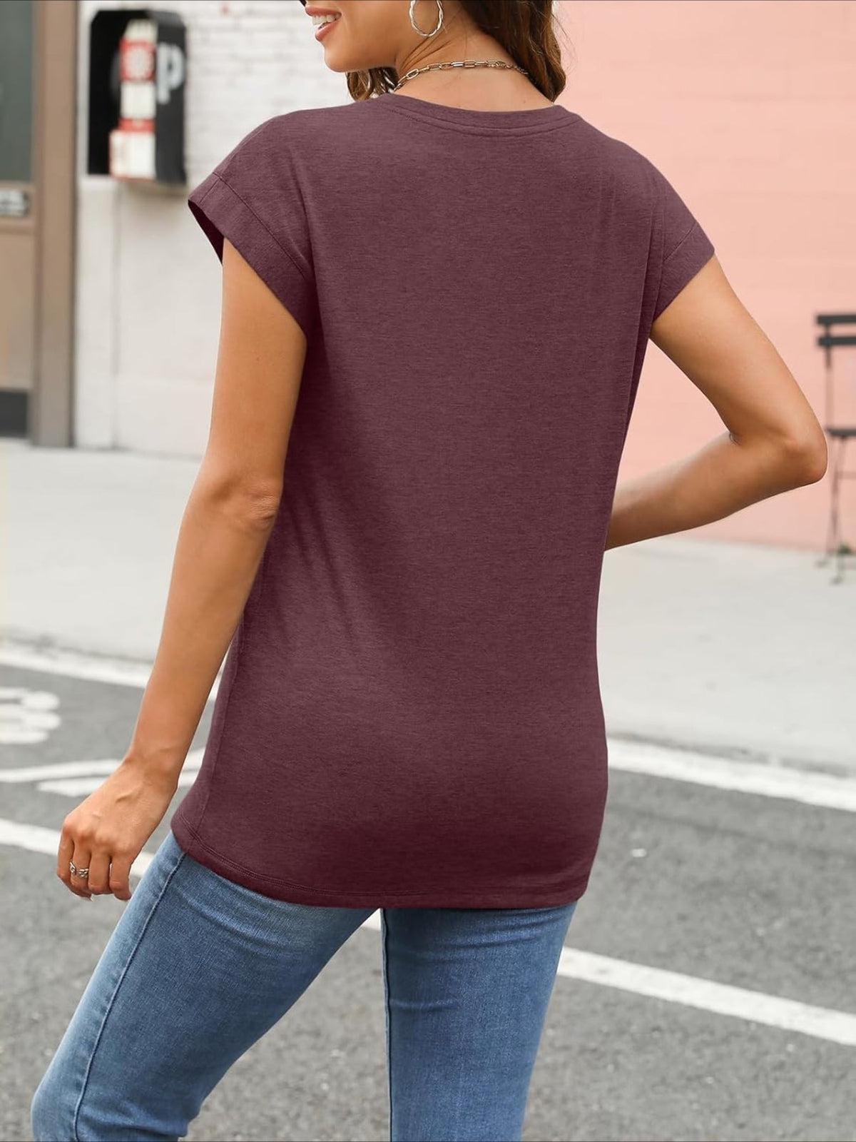 Solid Color Round Neck Cap Sleeve T Shirts