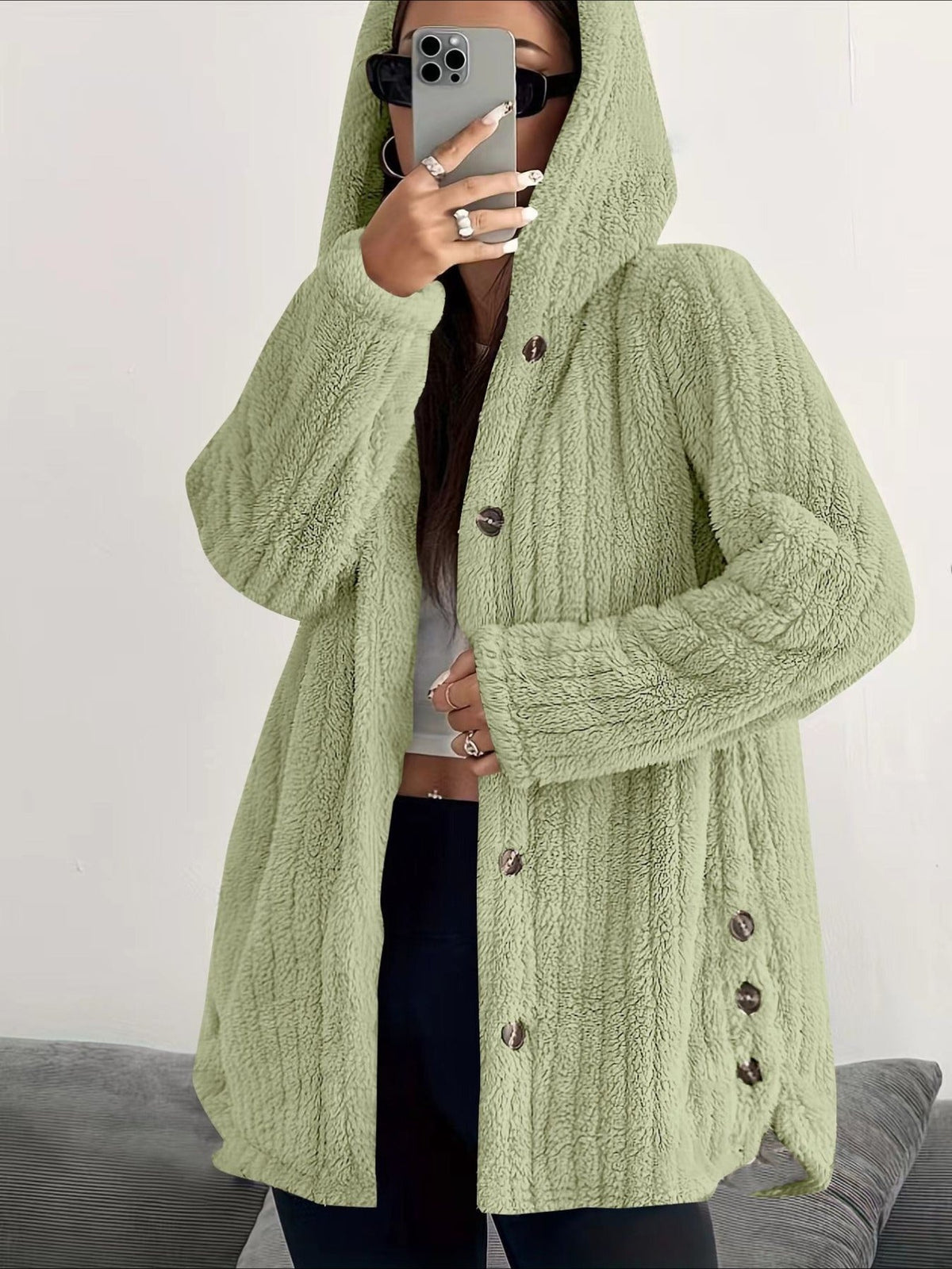 Solid Color Long Sleeve Hooded Loose Jacket