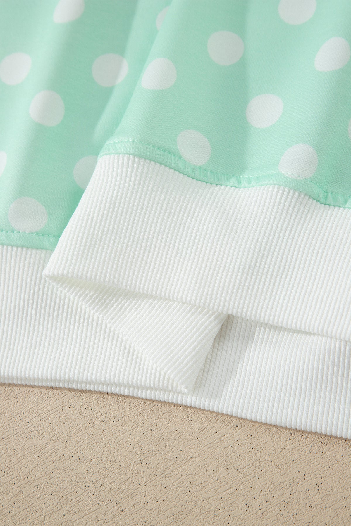 Green Polka Dot Print Color Block Trim Mock Neck Short Set
