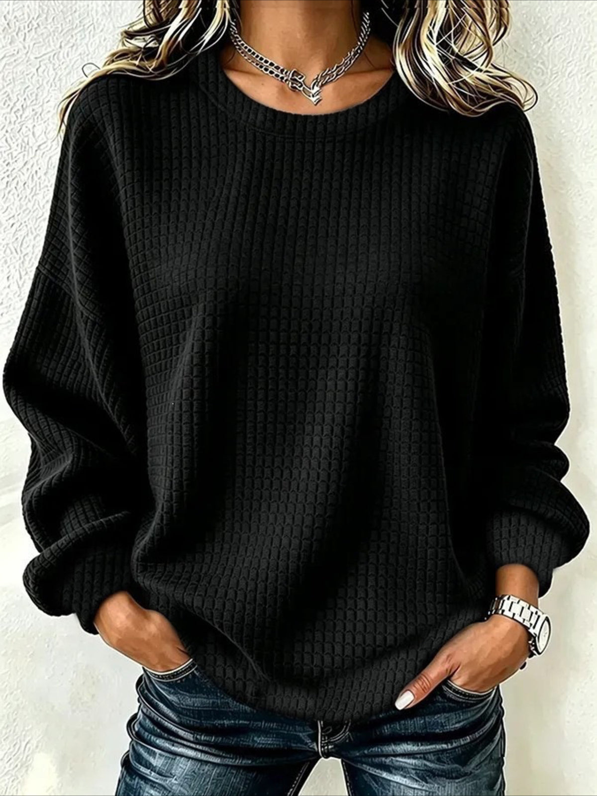 Solid Color Casual Crew Neck Regular Fit Sweatshirt