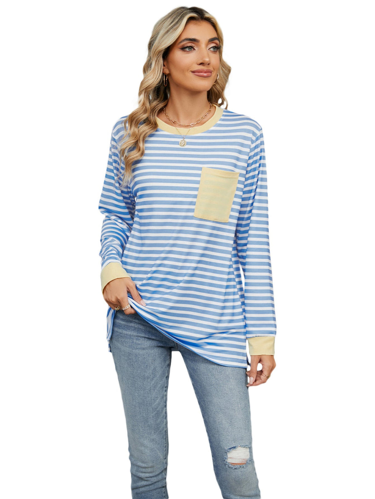 Women's Striped Long Sleeve Shirts Color Block Loose Pullover Tops Crew Neck Casual Blouse Sweatshirts Fall Outfits