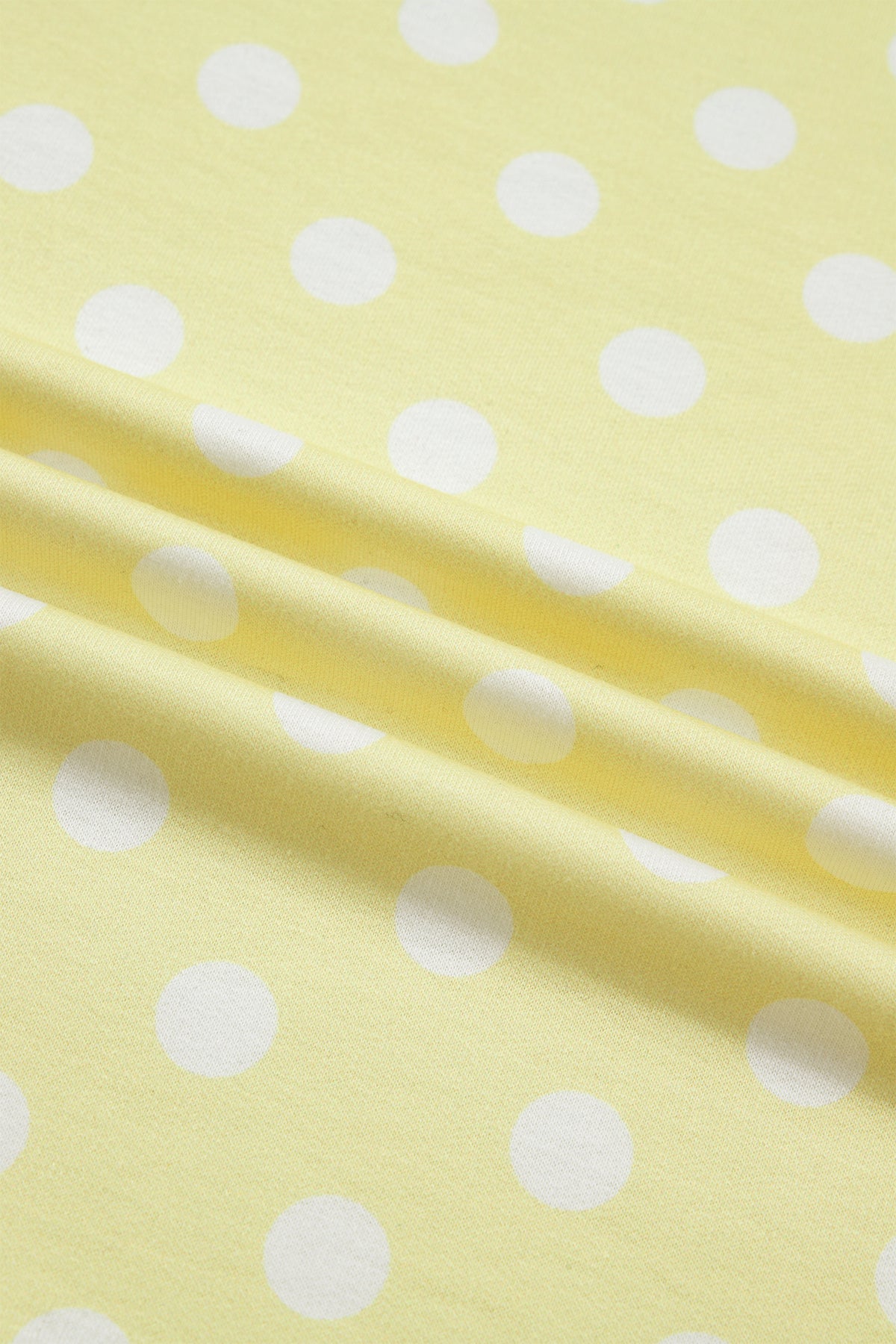 Yellow Polka Dot Print Color Block Trim Mock Neck Short Set
