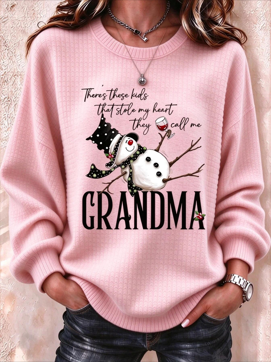 Regular Fit Crew Neck Christmas Snowman Casual Sweatshirt