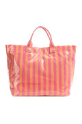 Rose Red Glossy Striped Vinyl Large Tote Bag (Color Varied)