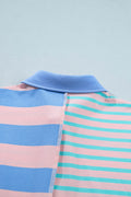 Pink Stripe Exposed Seam Mixed Patchwork Loose Short Set