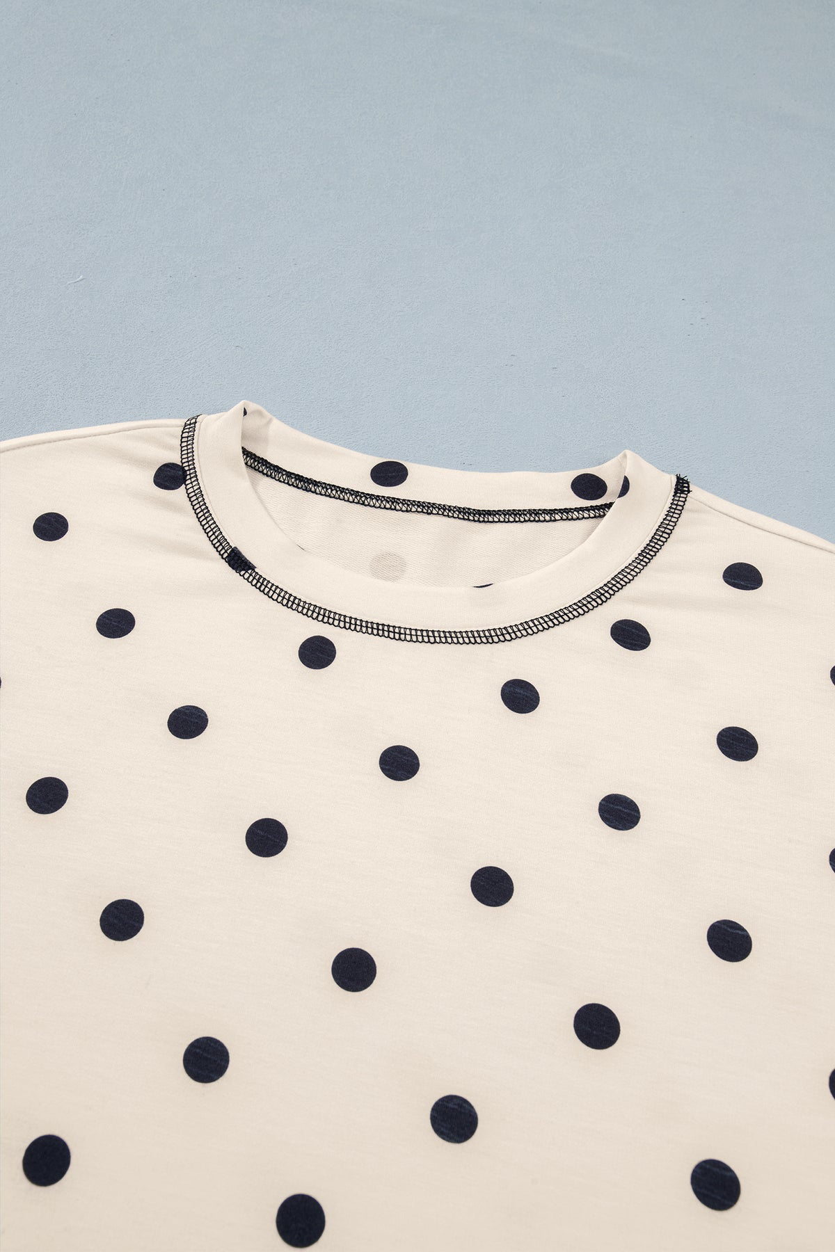 White Polka Dot Short Sleeve Loose Top Drawstring Shorts Set