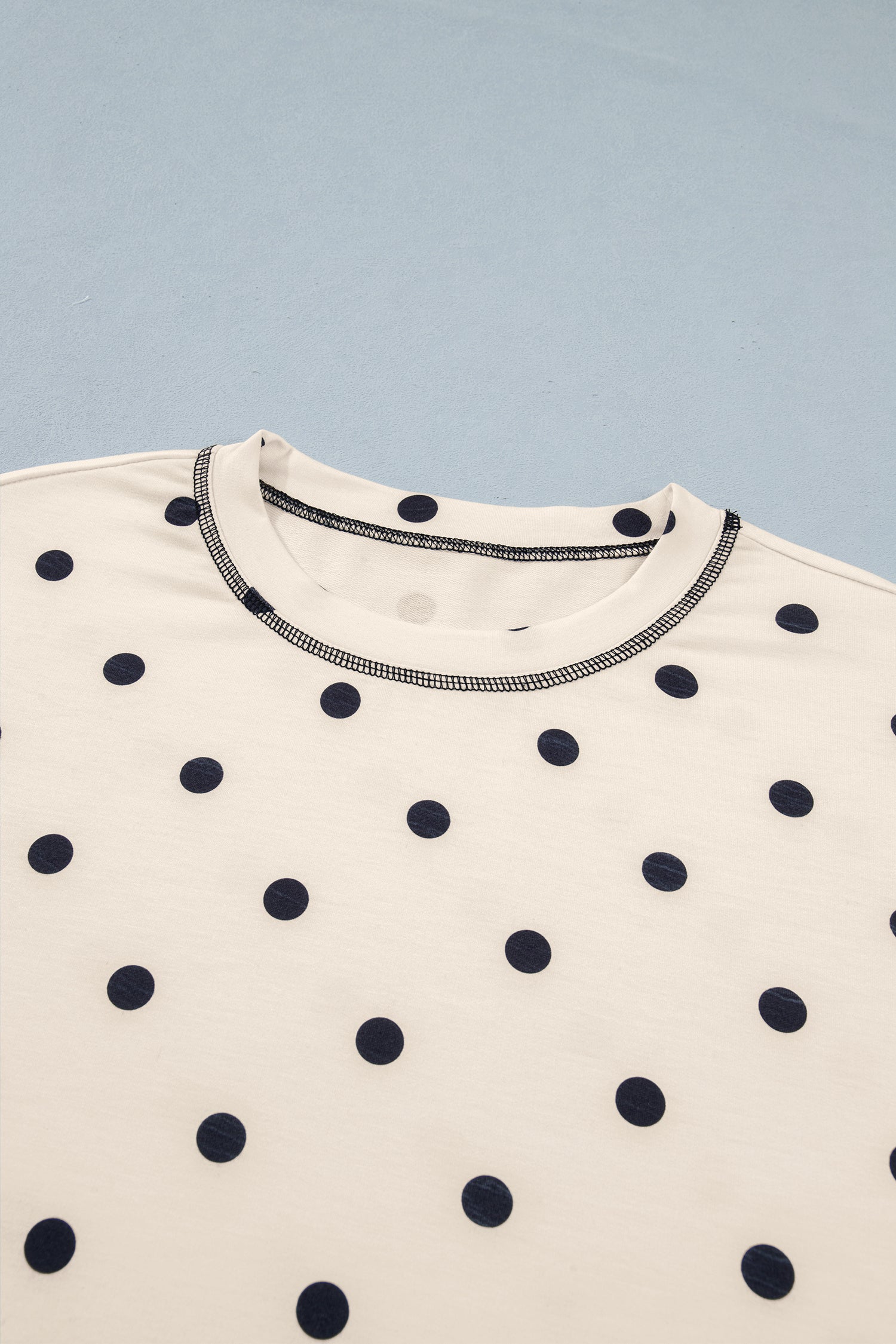 White Polka Dot Short Sleeve Loose Top Drawstring Shorts Set