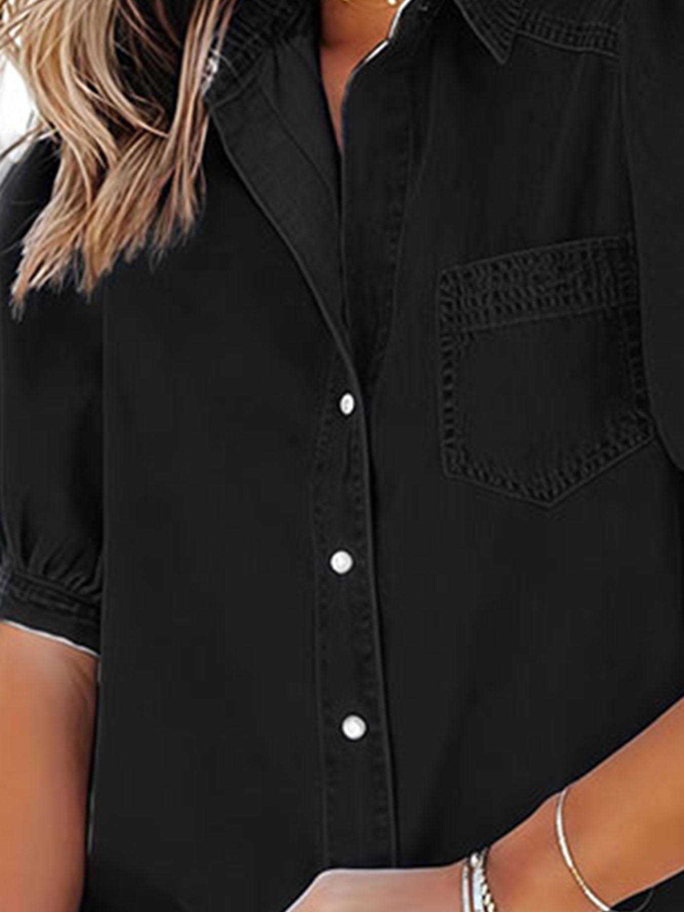 Short Sleeve Denim-Look Casual Shirt