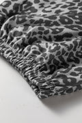 Gray Leopard Print Star Patched Drawstring Elastic Waist Jogger Pants