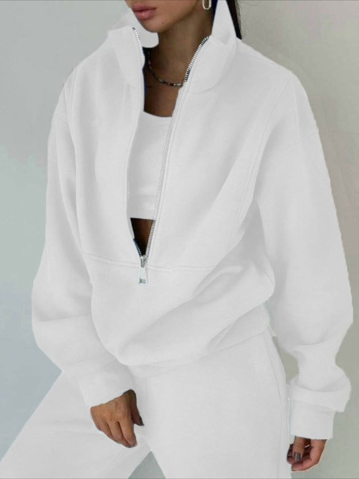 Cozy Fleece Zip-Up Top & Loose Pants Two-Piece Set