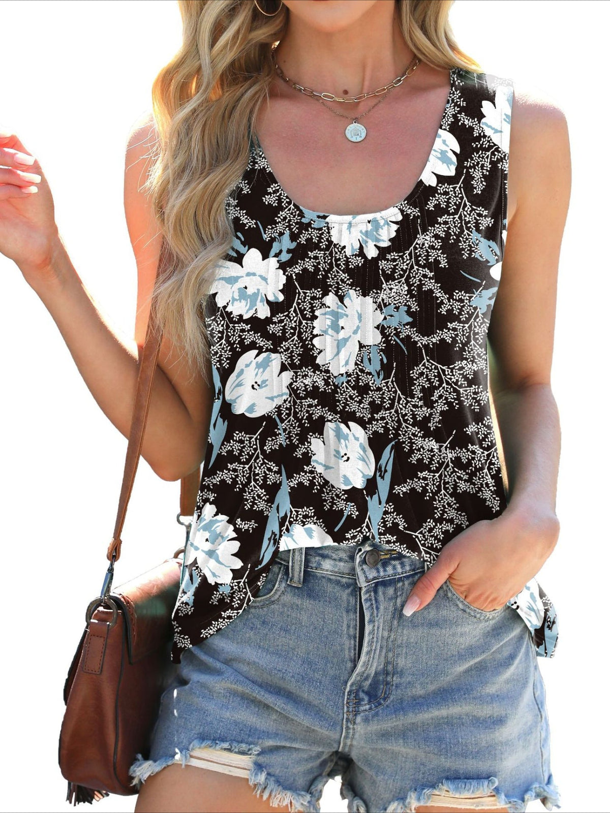 Spring And Summer New Round Neck Tie Dye Printed Loose Sleeveless T-shirt Vest
