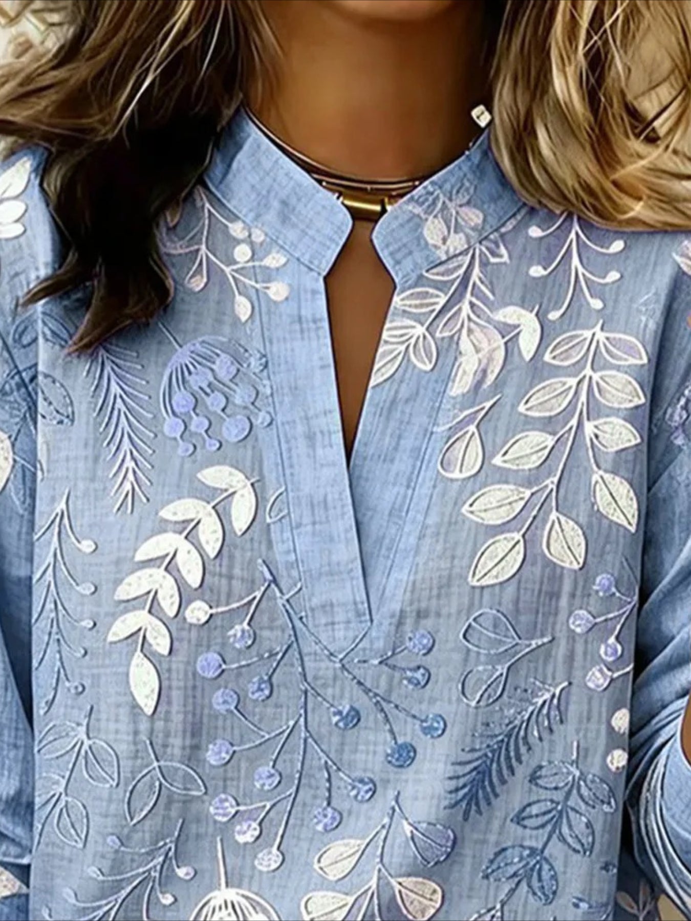 Vintage Floral Prints Stand Collar Casual Long Sleeve Blouse Shirt