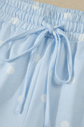 Sky Blue Polka Dot Short Sleeve Loose Top Drawstring Shorts Set