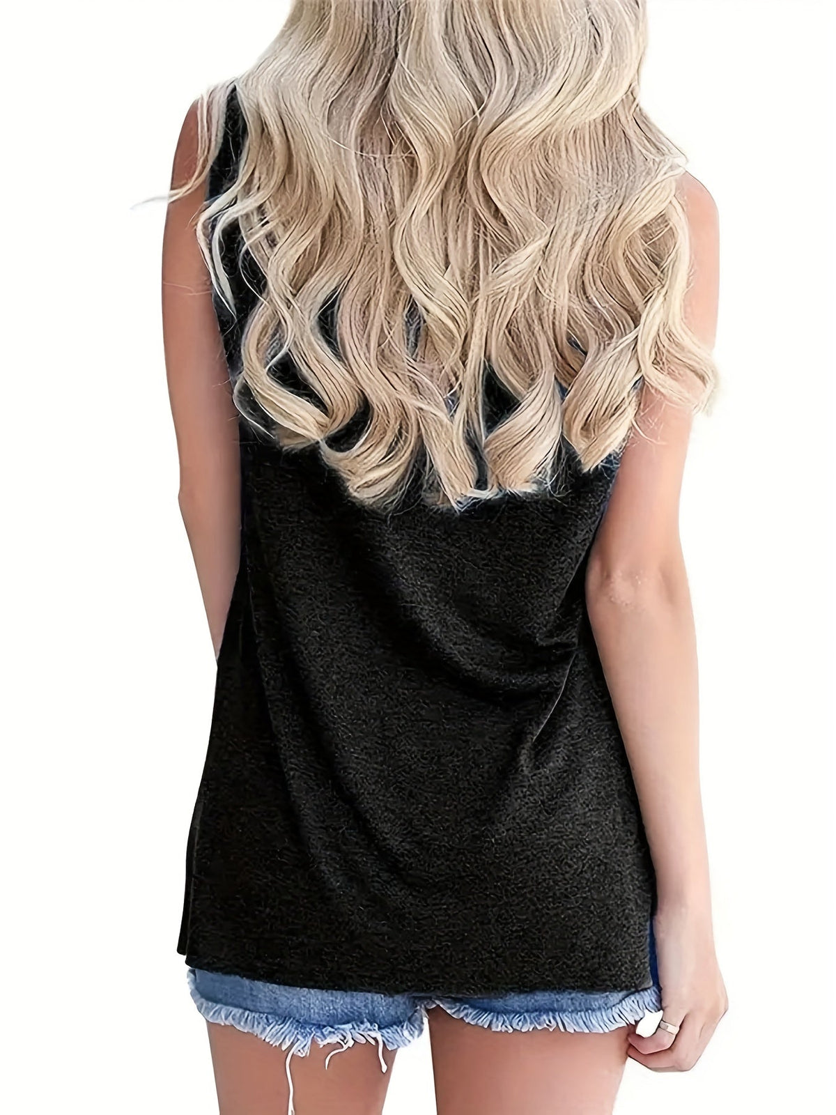 Sun Salt Sand Print Tank Top, Casual Sleeveless Crew Neck Beach Tank Top
