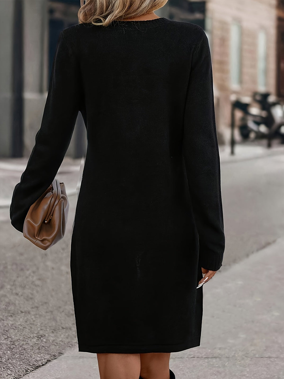 Floral Print Slim Dress, Casual Crew Neck Long Sleeve Dress