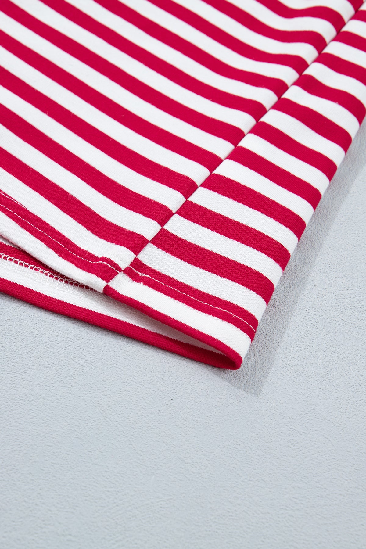 Red Stripe Colorblock Trim V Neck Tee Drawstring Elastic Waist Short Set