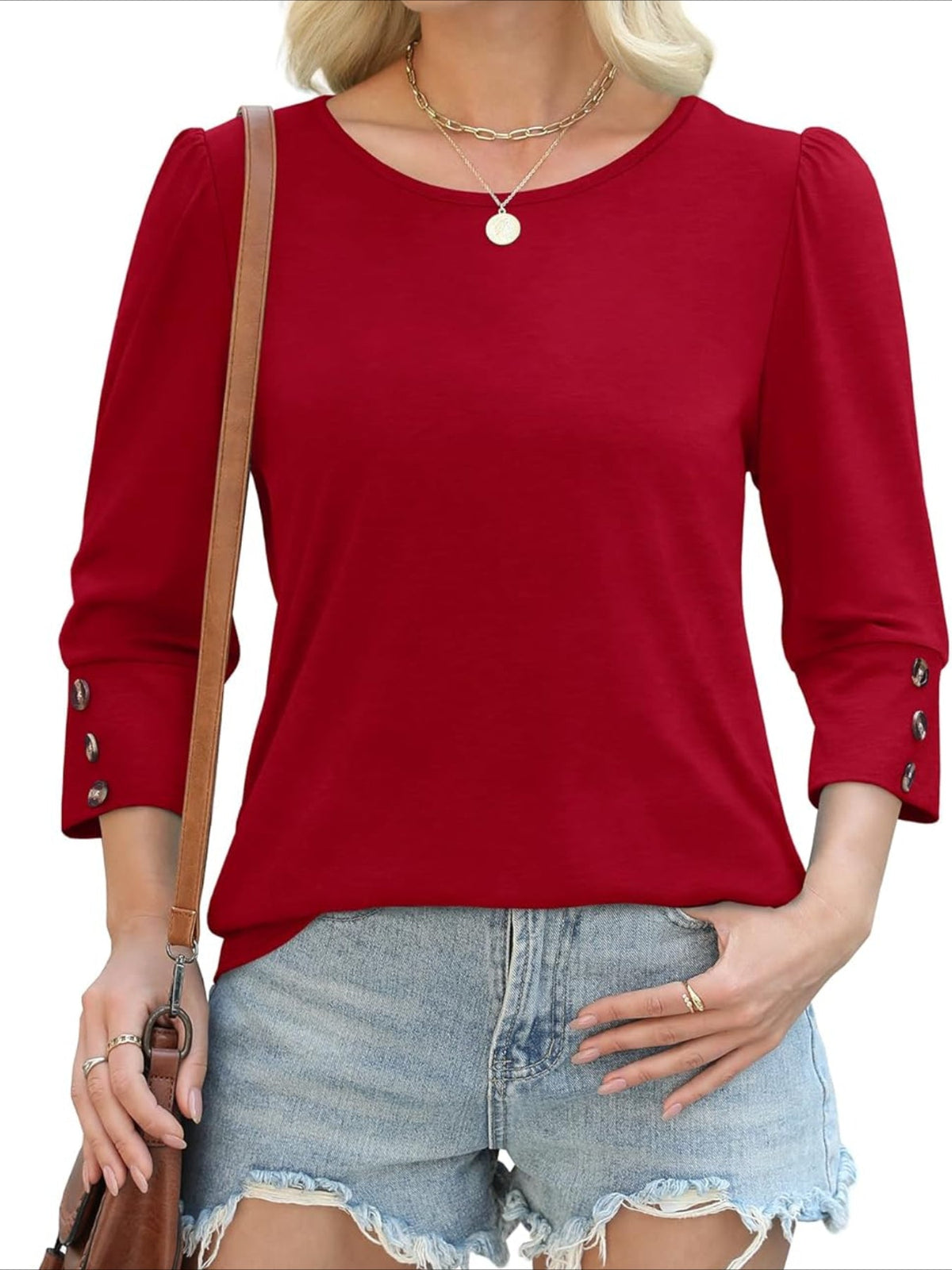3/4 Sleeve with Buttons Dressy Casual Blouses