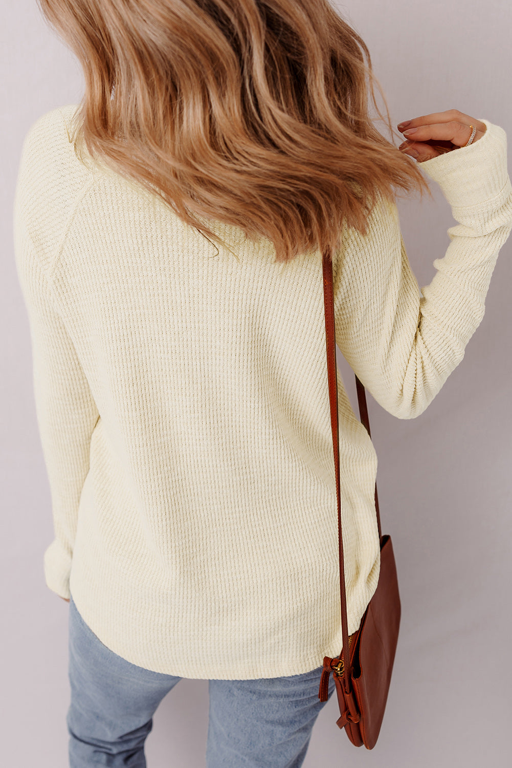 Oatmeal Textured Knit Half Buttons Henley Top