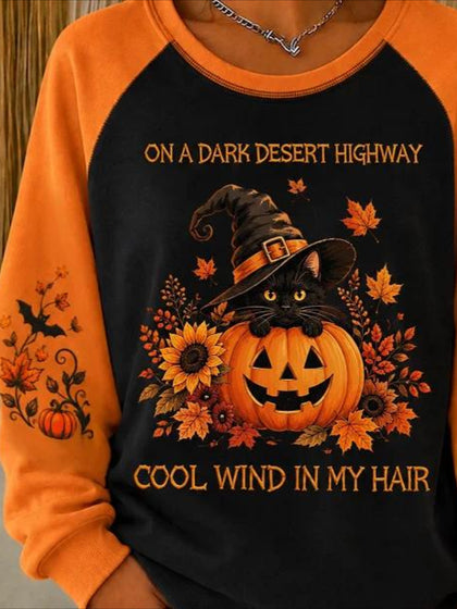 Text Letters Halloween Printed Crew Neck Long Sleeve Sweater Hoodie